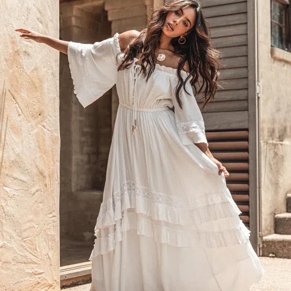 🦄 NWT SOLD OUT DEADSTOCK Coven & Co JULIET GOWN DRESS Off-Shoulder Boho Maxi